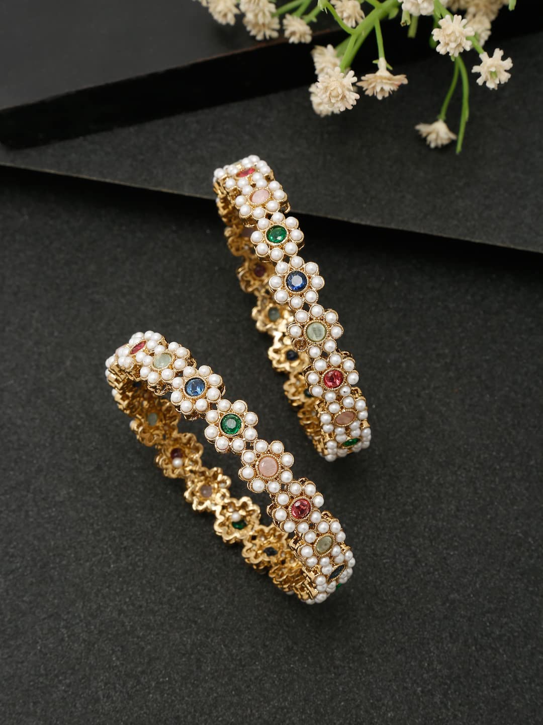 Celebrity-Inspired Plated Bangles Set - Multi